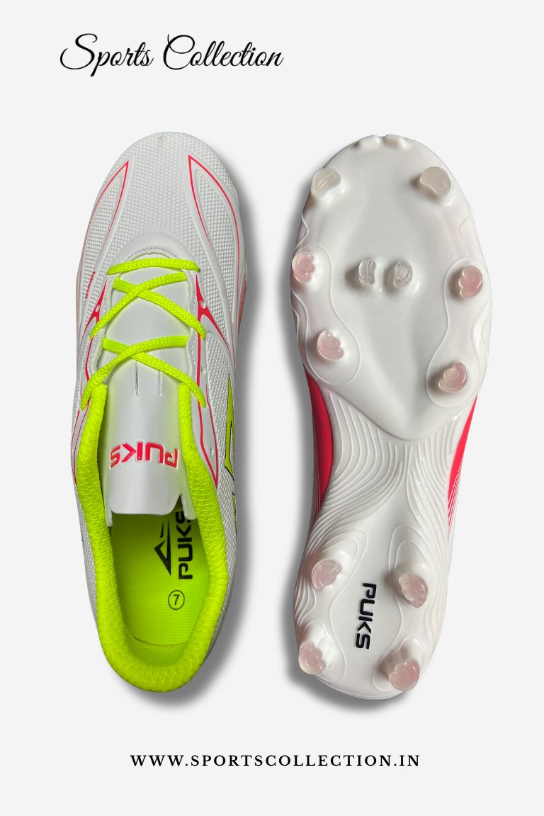 Puks Farewell Men’s FG Football Cleats | High Grip Soccer Boots White Red