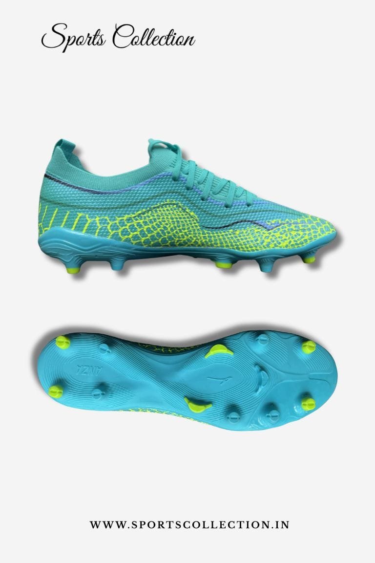 ANZA Piezo Football Boots for Men – Lightweight Firm Ground Soccer Cleats | Cyan & Lime Green FG Shoes