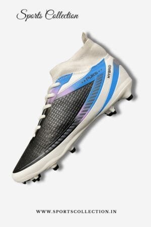 PUKS Art Hybrid High-Top Football Boots for Men – Lightweight FG Soccer Shoes White Blue Black