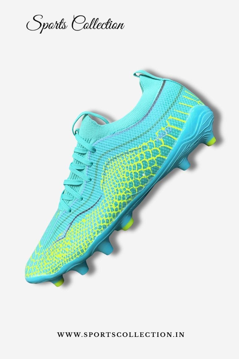 ANZA Piezo Football Boots for Men – Lightweight Firm Ground Soccer Cleats | Cyan & Lime Green FG Shoes