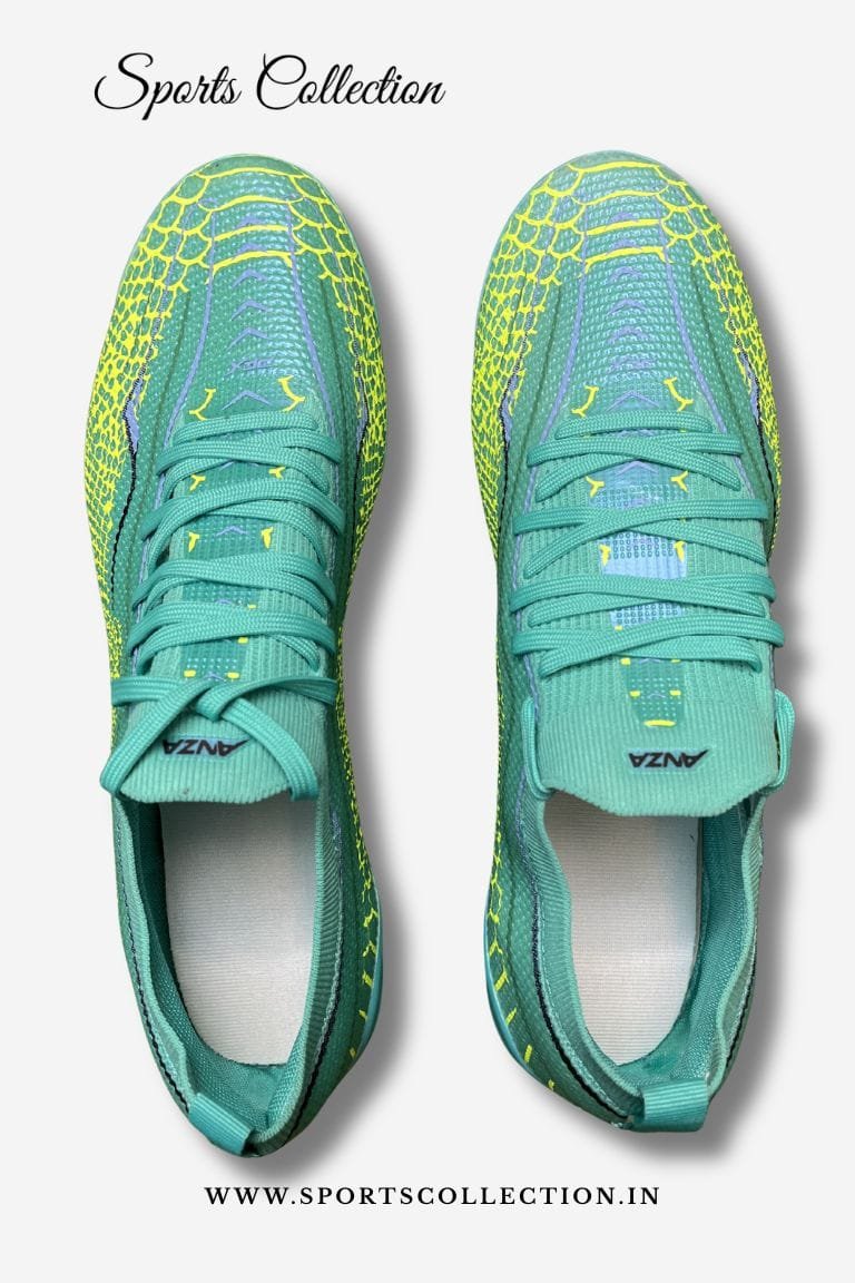 ANZA Piezo Football Boots for Men – Lightweight Firm Ground Soccer Cleats | Cyan & Lime Green FG Shoes