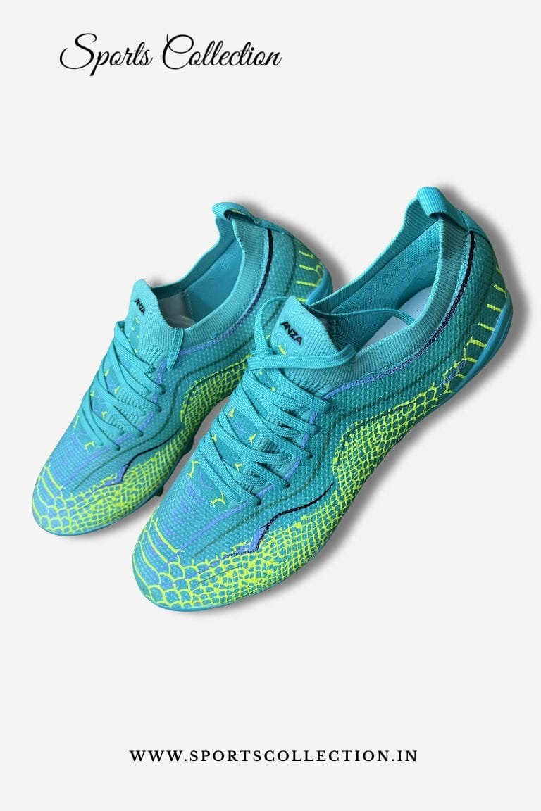 ANZA Piezo Football Boots for Men – Lightweight Firm Ground Soccer Cleats | Cyan & Lime Green FG Shoes
