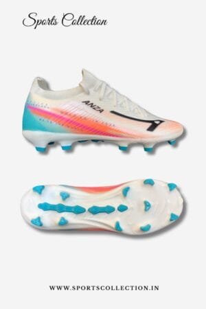 ANZA June Football Boots for Men – Lightweight FG Soccer Cleats White Blue Pink