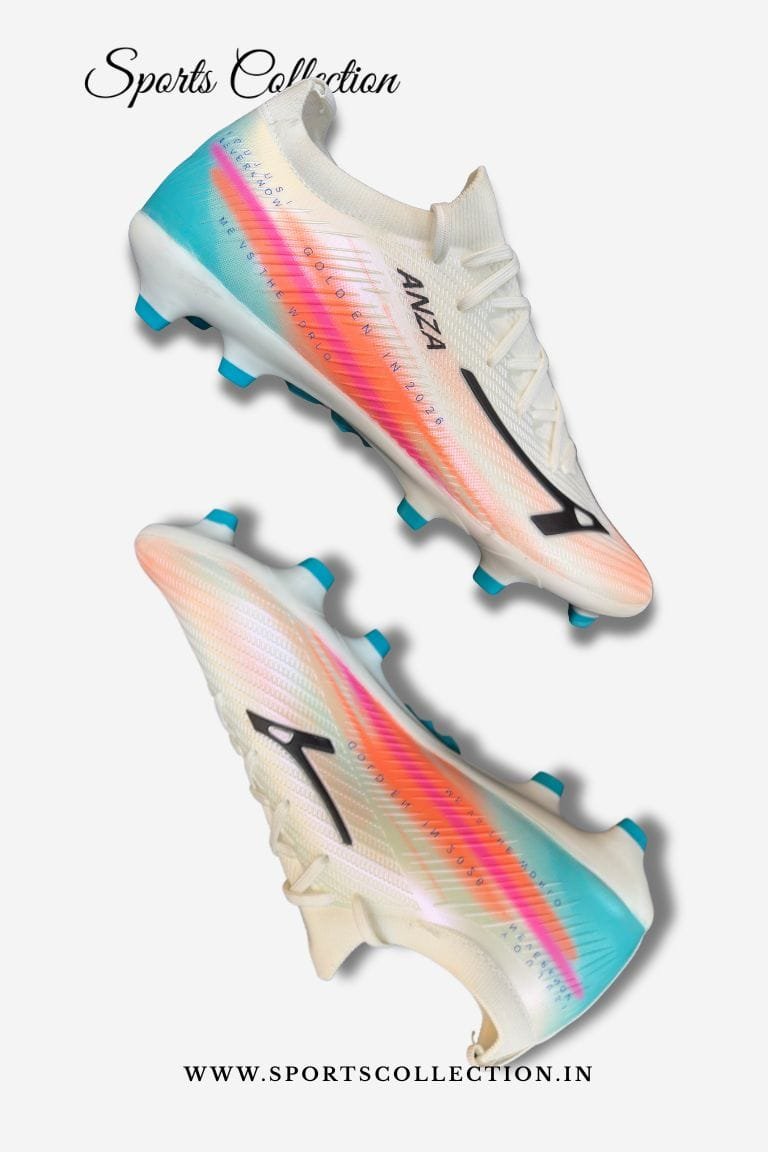 ANZA June Football Boots for Men – Lightweight FG Soccer Cleats White Blue Pink