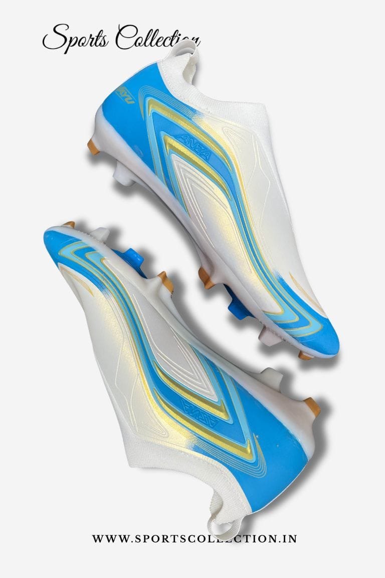 ANZA Vayu Laceless Football Boots for Men – Lightweight FG Soccer Cleats Ivory Blue