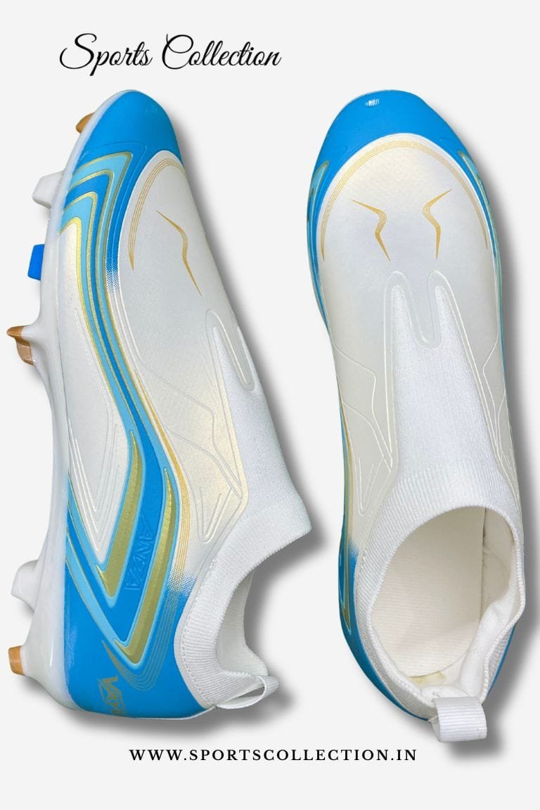 ANZA Vayu Laceless Football Boots for Men – Lightweight FG Soccer Cleats Ivory Blue