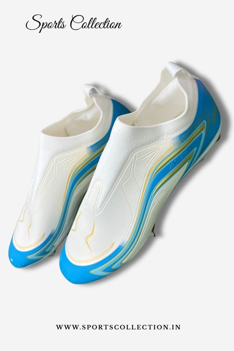 ANZA Vayu Laceless Football Boots for Men – Lightweight FG Soccer Cleats Ivory Blue
